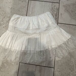 White Tiered Lace & Pleated Mini Skirt